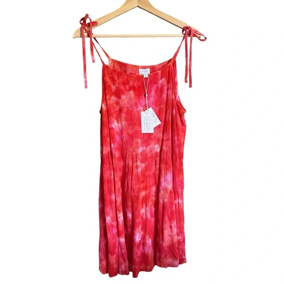 NWT Mud Pie Pink Orange Red Beach Swim Cover Up Tie Dye Dress Womens One Size - Picture 2 of 5